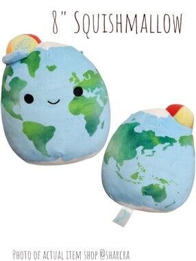 Squishmallow Kellytoy Kids Plush Toy Roman Earth Day Hat 8" Green Blue